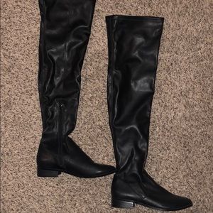 Aldo Knee High Black Leather Boots